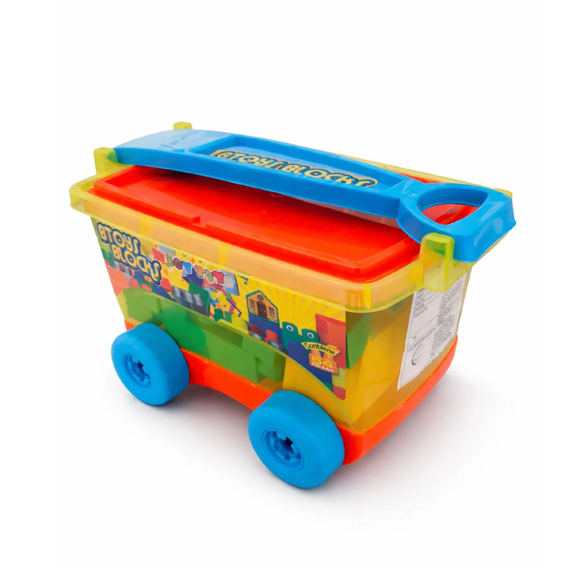 [PF890-1] VAGON BTOYS, BOY TOYS, BLOCKS NIÑO, 54 PIEZAS, CON RUEDAS, VARIOS COLORES DISPONIBLES.