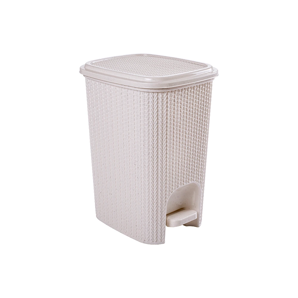 [1097] BASURERO TRAMA CON PEDAL 12 L (BLANCO MARMOL)