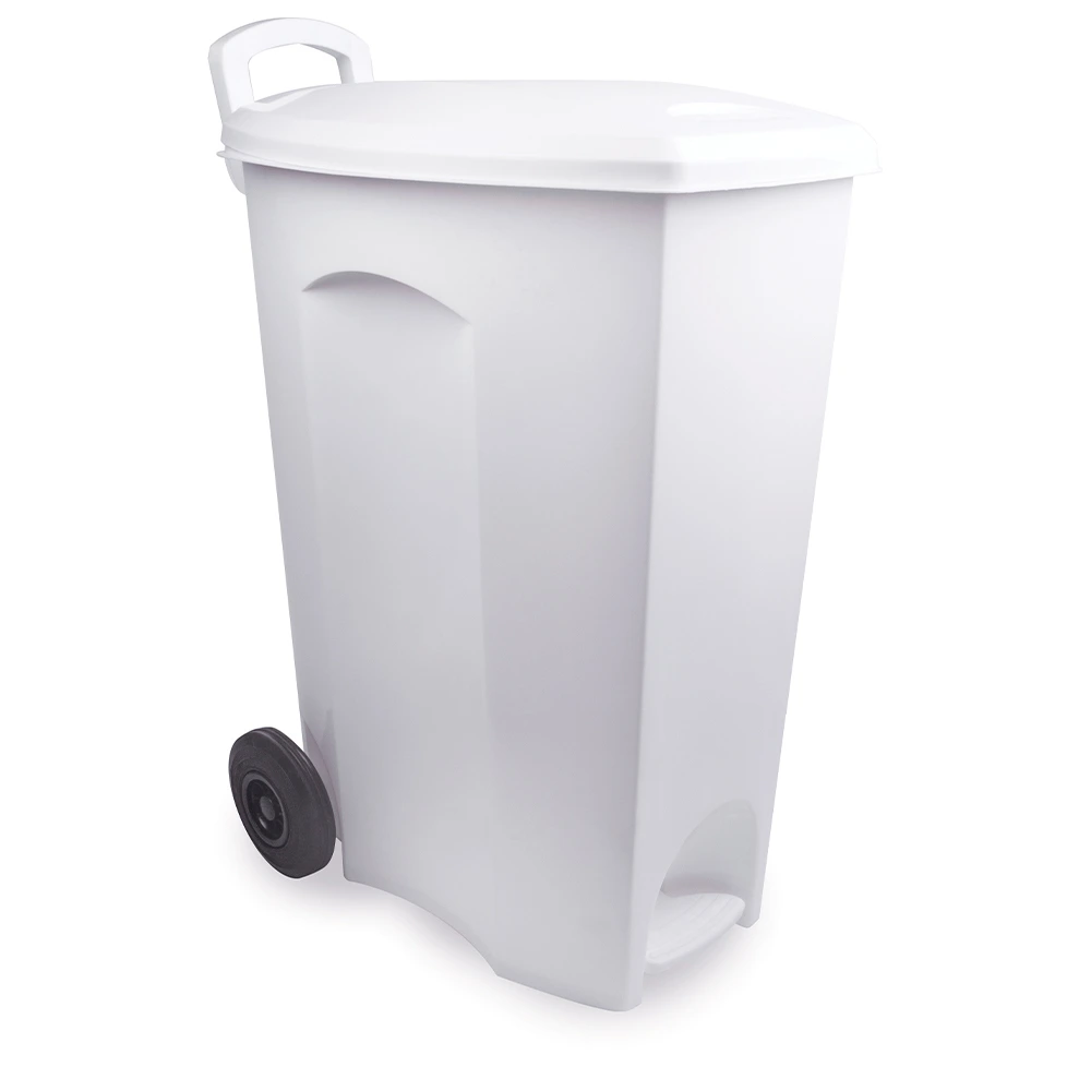 [2276] BASURERO CON PEDAL Y RUEDAS 83 L (BLANCO)