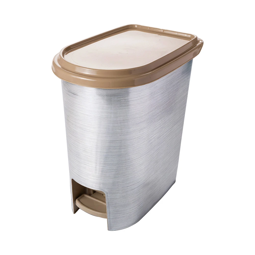 [18220] BASURERO RECTANGULAR DECORADO CON PEDAL 7L (BEIGE)