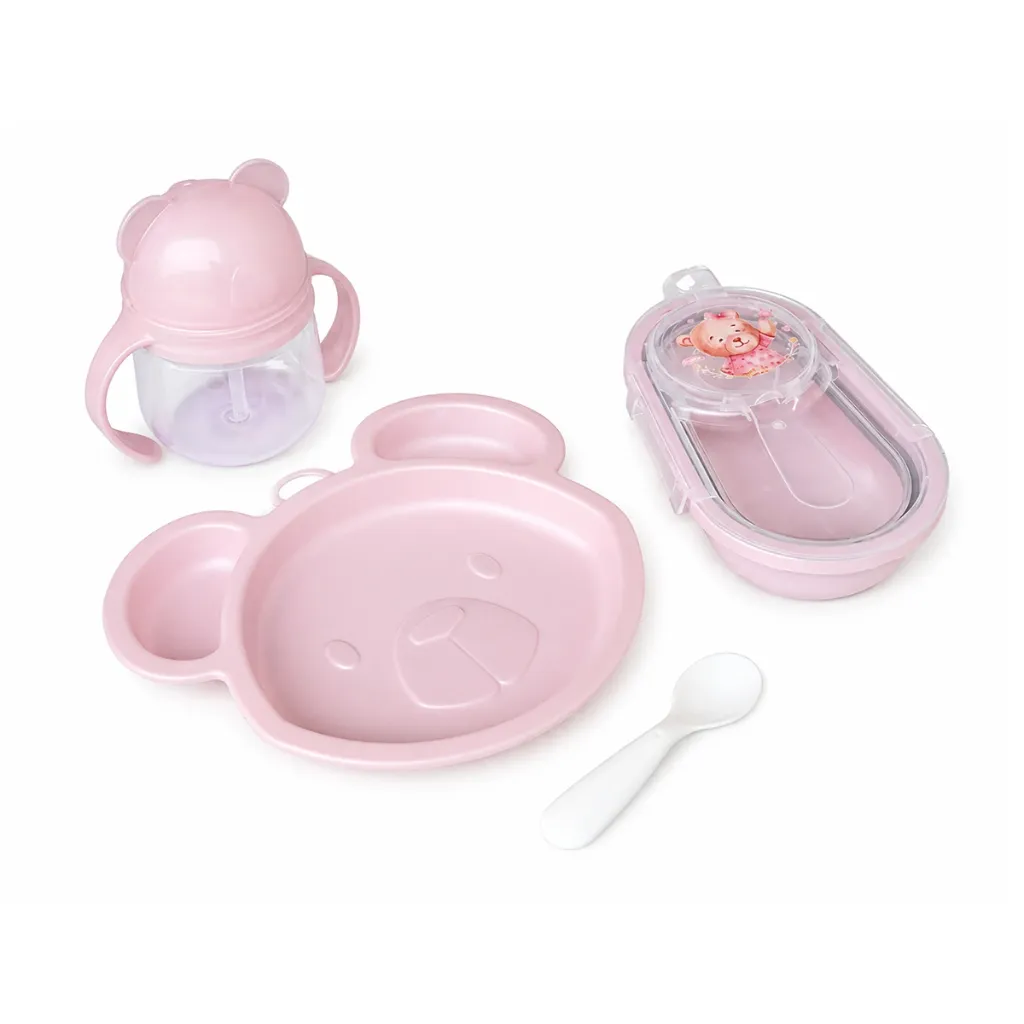 [18809] SET DE ALIMENTACIÓN INFANTIL 3 PZAS (OSA ROSA)